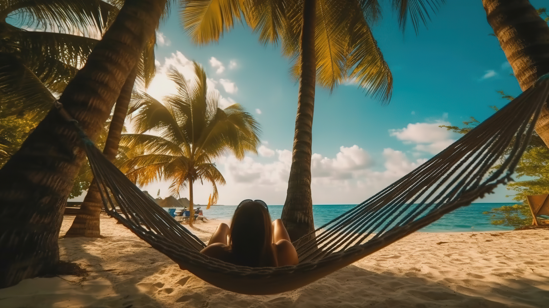 Relaxing in a beachfront hammock
